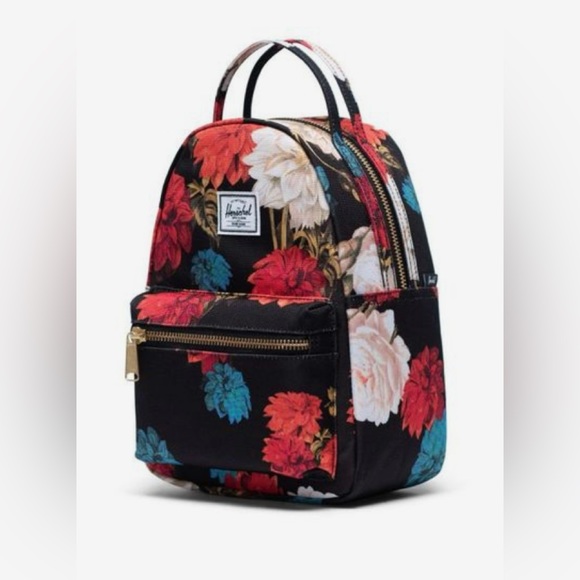 Herschel supply company nova black floral mini backpack purse exc condition - Picture 2 of 7